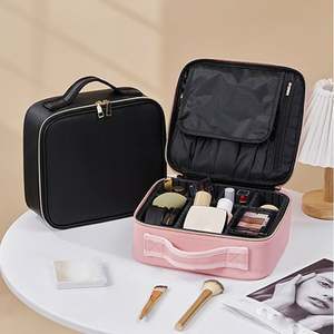 Sacs à cosmétiques professionnels portables de grande taille en PU avec miroir LED, boîte de rangement de maquillage à la mode, fermeture à glissière - Product Image 2