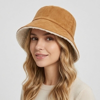 Topi Bucket Lebar Kustom, Pelindung Matahari Kasual untuk Luar Ruangan, Topi Nelayan Suede Tebal Hangat yang Dapat Dibalik untuk Musim Gugur dan Musim Dingin