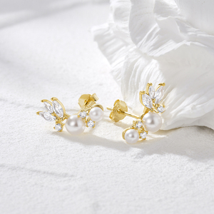 CANNER Élégantes et Mignonnes Boucles d'Oreilles Clous en Argent Sterling S925 avec Perles, Zircons et Diamants en Forme de Plume pour Femmes et Filles, Bijoux de Mariage et de Fête - Product Image 4