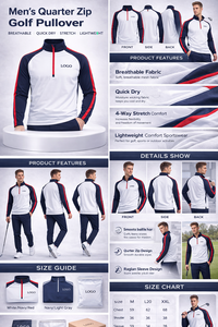 Fabricants de vêtements de sport OEM légers en patchwork pour le golf, pulls athlétiques à quart de zip, sweat-shirts à quart de zip pour vêtements personnalisés - Product Image 3