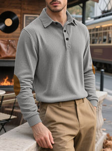 Felpa da uomo primavera-autunno a maniche lunghe ricamata per <span class=keywords><strong>Polo</strong></span> 95% poliestere con bottoni stampati - Product Image 3