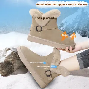 Sepatu bot salju wanita, sepatu bot Ankle bersol tebal musim dingin gaya baru 2025, sepatu katun serbaguna hangat - Product Image 2