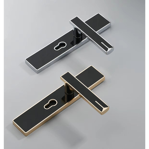 All-In-One Modern Black <strong>Lock</strong> Hardware Aluminum Alloy Acrylic Ambidextrous Door Lever <strong>Handle</strong> for Home Bedroom Apartment - Product Image 2