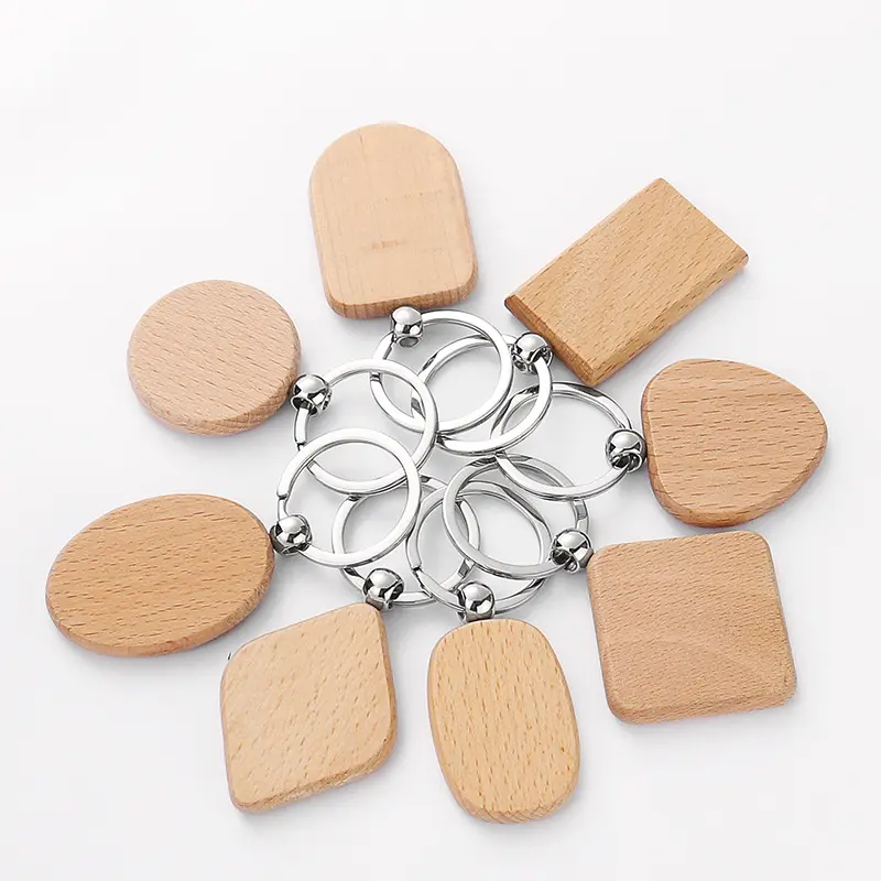 Wholesale Wood Blank Keychain Diy Designer Monogram Wooden Round Heart Tag For Engraving Key Chains