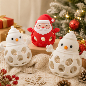 Mordedor de Silicona de Grado Alimenticio para Bebés, Sonajero de Navidad con Diseño de Papá Noel y Muñeco de Nieve, Juguetes para Masticar para Bebés - Product Image 1