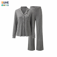 Ensemble de pyjama long à manches longues boutonnées SUHE pour femme, ultra doux, respirant, 92% modal, tricot côtelé, taille élastique, été/hiver