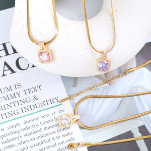 Collar de circonita cuadrada con baño de <span class=keywords><strong>oro</strong></span> de 18 quilates para mujer, estilo INS, <span class=keywords><strong>cadena</strong></span> de clavícula moderna con micro pavé, joyería para regalo de cumpleaños - Product Image 5