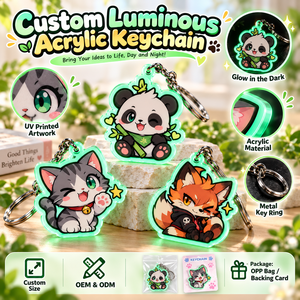 Lindo llavero de acrílico con LED de dibujos animados, brilla en la oscuridad, panda, gato, zorro, forma irregular, recuerdo, ligero, impresión UV, OEM, ODM - Product Image 4