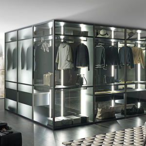 Muebles de Dormitorio Modernos Minimalistas MATA MT-HFMW01 de Diseño Europeo, Armario con Puerta de Vidrio Templado de 24 mm y 12 mm de Aluminio Dorado - Product Image 1