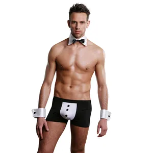 4Pcs Men Sexy Waiter Tuxedo Suit Boxers Briefs Underwear Outfits Set Costume