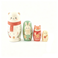 5 Katmanlı Ahşap İç İçe Geçen Bebekler Özel Çiftlik Hayvanları Rus Matryoshka Model Oyuncak Yapım Oyuncağı Saklama Kutusu Seti