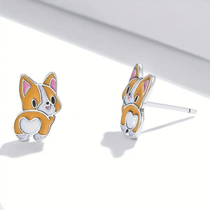Orecchini a perno con cuore a forma di Corgi in stile coreano, gioielli dolci e giocosi a forma di animale per donna, da indossare tutti i giorni, outfit casual, idea regalo - Product Image 6