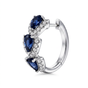 Boucles d'oreilles créoles de luxe en argent 925 plaqué rhodium avec moissanite bleue taille poire pour femme, idéales pour les fêtes, le quotidien ou comme cadeau - Product Image 1