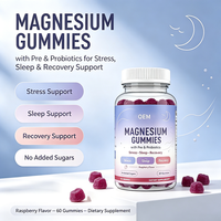 Gummies au magnésium avec prébiotiques et probiotiques, saveur framboise, sans sucres ajoutés, 60 unités, pour le soutien du stress, du sommeil et de la récupération