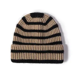 Wholesale Customized beanie hat fashionable striped knitted hat Winter womens outdoor warm hat