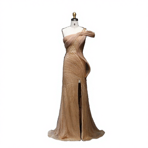 Vestido de Noche Largo de Lujo Color Caramelo, Estilo Sirena, Corte en A, Escote Corazón, Abertura Alta, Un Hombro, para Mujer, Boda, Fiesta, Graduación - Product Image 3