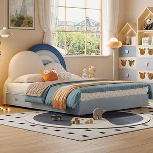 <span class=keywords><strong>Lit</strong></span> simple de luxe pour enfant, garçon ou fille, <span class=keywords><strong>avec</strong></span> <span class=keywords><strong>rangement</strong></span>, en cuir, <span class=keywords><strong>avec</strong></span> nuage et arc-en-ciel, pour chambre d'enfant, 2026 - Product Image 3