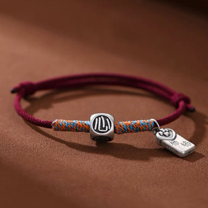 Pulsera de hilo rojo de plata pura para cumplir deseos, amuleto de la suerte de estilo chino tradicional, uso diario unisex - Product Image 3