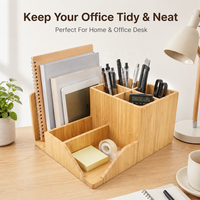 Organisateur de bureau simple en bambou naturel, support pour stylos, porte-documents, rangement de bureau, papeterie, maison, bureau, école, directement de l'usine