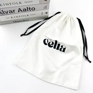 Logo Printed Custom White Bag Natural Cotton Handbag Dust Bags Luxury Customized Bag Pouch Shoes Boot Dustbag