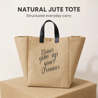 Sac de rangement en toile de jute naturelle avec logo personnalisé Sac fourre-tout de style simple léopard avec poignée en cuir de tissu de lin de chanvre