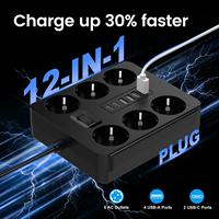Multiprise 4 ports USB, 2 ports Type-C, 6 prises, 2500W, protection contre les surcharges, câble de 1,8m pour ordinateur portable, caméra, certifiée CE