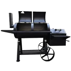 Folding Wheels Iron Large Barrel Trolley Charcoal Pellet Wood Offset Smoker Oil Drum Bbq Grill