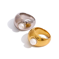 Gaovo Edelstahl-Perlenring mit breitem Band für Damen, minimalistischer, klobiger Statement-Modeschmuck, Accessoire, Geschenkkollektion