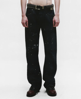 SOOREE Pantalon de travail pour homme gris rétro usé, détails de réparation avec patchs cousus main, ourlet effiloché brut, coupe courte, jambe large, décontracté, personnalisé