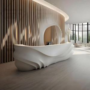 Luxury Custom Stone Look Reception Desk Minimalist Modern Design for Company Lobby Beauty Salon Cashier Counter - Product Image 5