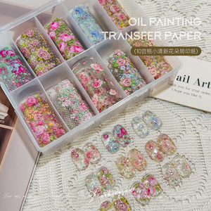 10 grilles d'autocollants de transfert pour ongles, motifs Printemps-Été, Peinture à l'huile Monet, Rose Rétro, Floral, <span class=keywords><strong>Versailles</strong></span> et Pois - Product Image 3