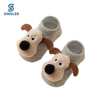 Chaussettes antidérapantes en coton doux 3D pour bébé, motif chien, avec semelle adhérente, chaussettes bateau pour nourrissons, décorations mignonnes de dessins animés, chaussettes pour tout-petits