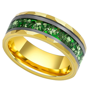 Bán buôn 8mm phẳng rèn mạ Vàng vonfram vòng Inlay thủy tinh màu xanh lá cây nam giới và phụ nữ nghiền nát ngọc lục bảo Vòng trang sức - Product Image 1