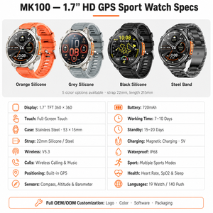 Reloj Inteligente GPS <span class=keywords><strong>para</strong></span> Exteriores MK100 con Pantalla IPS HD <span class=keywords><strong>de</strong></span> 1.7 Pulgadas, Altímetro, Barómetro, Brújula, Resistencia al Agua 1ATM, Monitor <span class=keywords><strong>de</strong></span> Frecuencia Cardíaca y Sueño - Product Image 2
