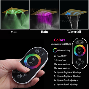 Brushed Gold <strong>20</strong> <strong>Inch</strong> LED Mist <strong>Rain</strong>&amp;Waterfall <strong>Shower</strong> <strong>Head</strong> with Music Speaker Wall Mounted Thermostatic <strong>Shower</strong> Faucet Set - Product Image 3