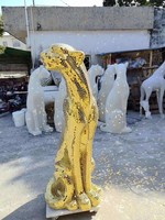 Sculpture d'animal léopard en résine peinte à la main, taille réelle, finition miroir dorée brillante - Décoration de mariage et cadeau