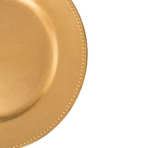 イベント用の再利用可能な13インチの丸みを帯びたイエローゴールドのプラスチック製の結婚式のビーズの充電器プレート - Product Image 3