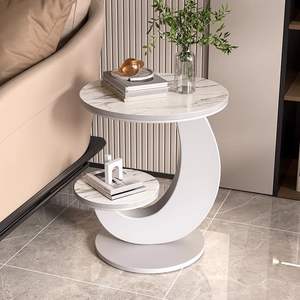 Mesa de Centro Redonda Moderna de Doble Capa con Tapa de Mármol, Mesa Auxiliar con Almacenamiento, Decoración para Sala de Estar - Product Image 3