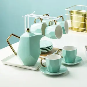 Conjunto de copo e xícara de café, conjunto de 8 peças de porcelana branco para chá e café da porcelana, decoração dourada, cerâmica