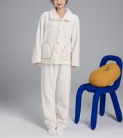 Antistatische Herbst- und Winter-Pyjamas für Paare, einfaches, dickes Fleece, warm, mit Umlegekragen, Cardigan-Homewear-Set