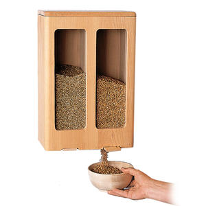 食品ディスペンサー 壁掛け式 ダブル ドライウッド シリアルディスペンサー、便利な収納 デュアルコントロール シリアル、ナッツ、コーヒー豆用 - Product Image 1