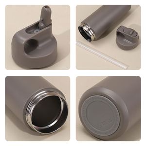 Custom Vacuum Flask Hot Drinks Insulated Travel Mug <b>with</b> Flip <b>Straw</b> Water Bottle Press Button Stainless Steel <b>Coffee</b> Tumbler <b>Cup</b> - Product Image 2