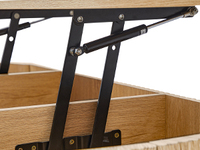 Table basse ovale convertible moderne en chêne naturel avec plateau relevable et rangement dissimulé, design en bois cannelé