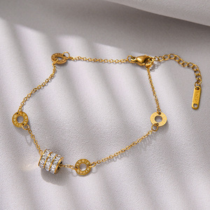 Gold Color Diamond Inlaid Small Waist <b>Chain</b> Link <b>Titanium</b> Steel Bracelet Women's Non-Fading Luxury Internet Popular Jewelry Cold - Product Image 3