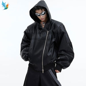 Giacca Invernale da Uomo Oversize a Doppio Strato con Cerniera in Pelle Vegana, Giacca Corta con Cappuccio Stile Highstreet - Product Image 3