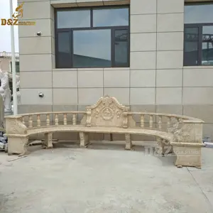 Banc <span class=keywords><strong>de</strong></span> <span class=keywords><strong>jardin</strong></span> incurvé en marbre naturel long, pour l'intérieur et l'extérieur, avec dossier - Product Image 1