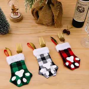 미니 애완 동물 발 크리스마스 스타킹 대량 삼 베은 제품 홀더 식기 가방 또는 가족 휴가 크리스마스 파티