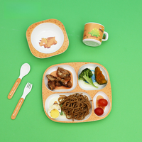 Service de table pour enfants en fibre de bambou écologique et réutilisable, peint à la main, motif animal, portable, compatible lave-vaisselle