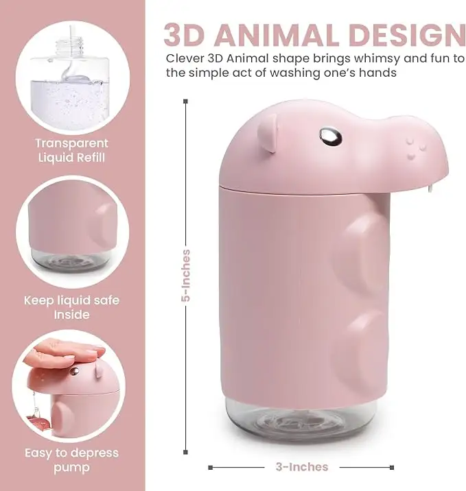 Plastic Mal Fabricage Groothandel Kid 'S Touch Zeep Dispenser Handwas Dispenser Voor Vloeibare Zeep Met Schattige Nijlpaardenfles
