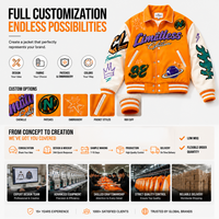 Jaket Varsity Graffiti Label Pribadi Kustom Pria Streetwear Oranye Oversized Jaket Letterman Jaket Varsity Kustom Grosir